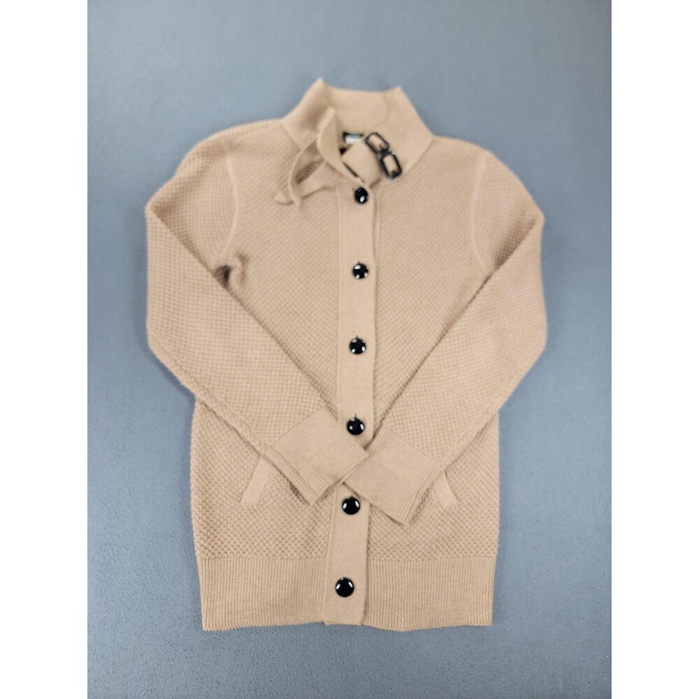 J Crew Sweater Womens Medium Tan Wool Blend Full Button Cardigan Buckle Collar